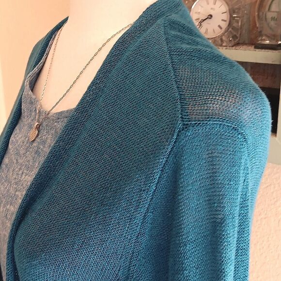 J. Jill Teal Open Cardigan Sweater. Loose Knit. Duster. Beachy - Picture 5 of 11